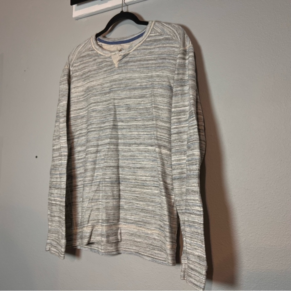 Tommy Bahama Long Sleeve Shirt Henley Stripes Heathered Gray Blue Cotton Large